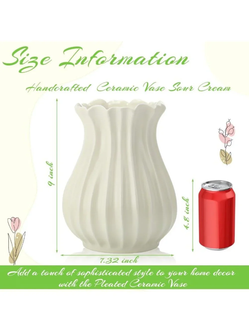 Vintage White Pleated Ceramic Vase for Flowers | Stylish Home Decor Centerpiece